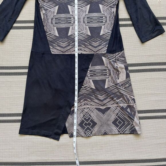 CUSTO BARCELONA Suede Dress Size 1 Small Black Graphic Print Long Sleeves - Picture 3 of 7